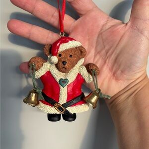 Vintage Christmas Kurt Adler Festive Teddy Bear Ornament with brass Bells